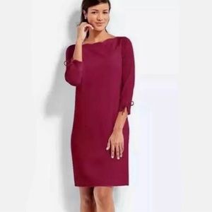 Talbots Crepe Shift Dress Scalloped Neckline Cranberry Size 10 Regular Length